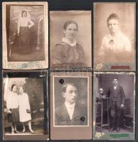 cca 1890-1920, 15 db vintage keményhátú fotó, portrék; részben foltos és sérült, 10,5x6,5 és 16,5x11...