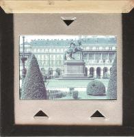 cca 1940 1 db színes diapozitív II. Rákóczi Ferenc lovasszobráról, Bp., Kossuth tér, Pásztor János alkotása, sérült (repedéssel), 5x5 cm