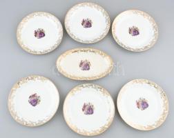 7 db Limoges tányér, jelzett, kopásnyomokkal, d: 19,5cm, 22,5x13,5cm