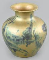 Zsolnay labrador mázas váza, jelzett, 1920 körül, ragasztott, m: 12 cm