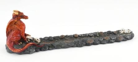Sárkányos, koponyás füstölő, műgyanta, h: 33 cm