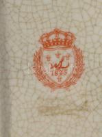 Tündéres bonbonier, porcelán, tetején bronz figura, jelzett, antikolt, m: 16 cm