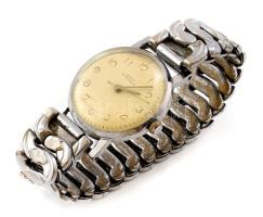 Junost 12 köves mechanikus női karóra, fém szíjjal, kopottas állapotban, működik, d: 27 mm