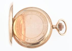 14K arany (Au) dupla arany fedeles zsebóra. Chaton rugós szerkezet Nem működik. d: 49 mm br 75 g, Je...