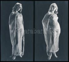 cca 1978 Élő szobor fátyolba csomagolva, szolidan erotikus felvételek, 3 db vintage fotó ezüst zselatinos, ún. dokufotópapíron, 21x11,5 cm