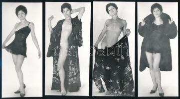 cca 1968 Hétfő esti produkció a lakótelepi lakásban, szolidan erotikus felvételek, 2 db vintage fotó ezüst zselatinos fotópapíron, 17x7 cm