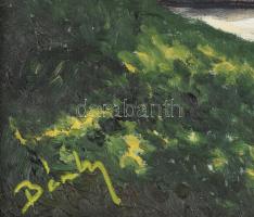 Bánky Ottó (?-): Tetőző napsütés. Olaj, farost, jelzett. Hátoldalán címkén feliratozott. Dekoratív f...