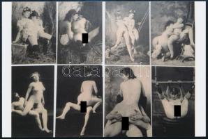 cca 1910 Erotikus jeleneteket ábrázoló képeslapok tablója, 1 db mai nagyítás Fekete György budapesti fényképész hagyatékából, 10x15 cm