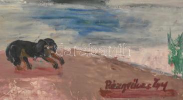 Rézműves Gyula (1943-), naiv roma festő: Tanya (vidéki udvar), 1984. Olaj, farost. Jelzett. Hátoldal...