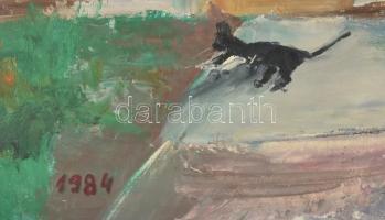 Rézműves Gyula (1943-), naiv roma festő: Tanya (vidéki udvar), 1984. Olaj, farost. Jelzett. Hátoldal...