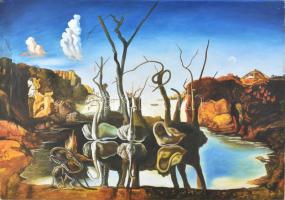 Jelzés nélkül, Salvador Dali után: Szürrealista kép. Olaj, vászon. 49x69 cm