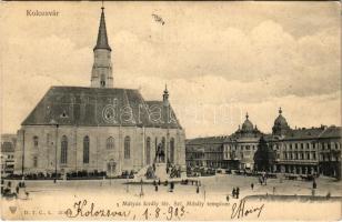 1903 Kolozsvár, Cluj; Mátyás király tér, Szent Mihály templom / square, church (Rb)