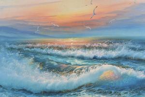 H. Gailey jelzéssel, XX. z. vége: Tengerparti naplemente. Olaj, vászon. 60x90 cm