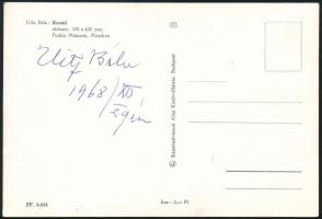 1968 Uitz Béla (1887-1972) grafikus és festőművész autográf dedikációja, Kreml c. művét ábrázoló kép...