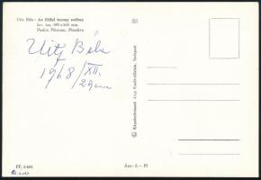 1968 Uitz Béla (1887-1972) grafikus és festőművész autográf dedikációja, Az Eiffel torony esőben c. ...