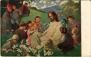 Jézus a gyermekek közt. Országos Anya- és Csecsemővédő Egyesület Nr. 911. s: Komáromi-Kacz (b)