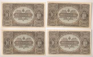 1920. 10K (4x) sorszámkövetők "a 077 742.396 - a 077 742.399" T:I-,II sarokhajlás, kis any...