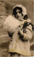 1908 Girl with ice skates, winter sport