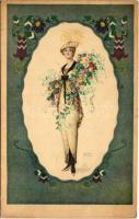 Lady art postcard. Floral. B.K.W.I. 134-2. s: August Patek (EK)