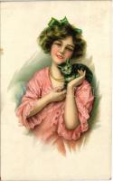 1917 Lady art postcard, cat. H. &amp; S. Art Print No. 1791. litho (fl)