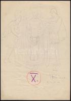 Pleidell János (1915-2007): Stáció terv X., 1994. Ceruza, papír. Jelzett. Hajtásnyommal. 30x21 cm