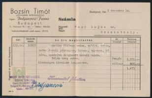 1939-1942 Palugyai Viktor és Bozsin Timót szűcsmesterek fejléces számlái (2 db), illetékbélyegekkel,...