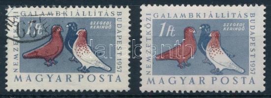 1957 Magyarországi galambfajták 1Ft alacsonyabbra fogazott bélyeg barna színeltolódással + támpéldány