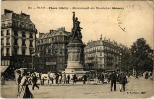 1909 Paris, Place Clichy, Monument du Maréchal Moncey / square, street view, shops, monument (EK)