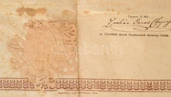 1864 Ferences rendi oklevél gróf Pongrátz Adolf részére. beczkói rendház Záchár János tartományi ren...