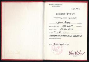 1977-1980 MSZMP középfokú politikai végzettséget igazoló bizonyítvány és tanulmányi könyv,