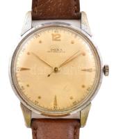 Doxa Anti-Magnetic vintage kézi felhúzós karóra, másodpercmutatós, bőr szíjjal, kis kopásnyomokkal, működik, d: 35 mm