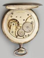 Omega zsebóra, Ezüst, jelzés nélkül (Ag), pikkelyes tokkal, jelzett tok, jelzett szerkezet: Omega, s...