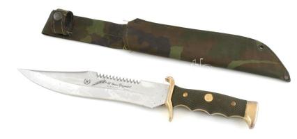 Spanyol El Gran Cazador vadász kés, acél, vászon tokban, h: 35 cm