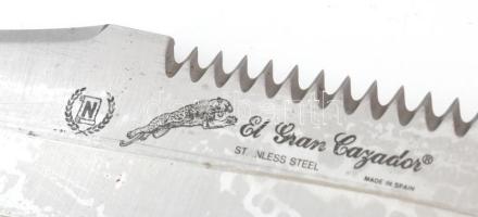 Spanyol El Gran Cazador vadász kés, acél, vászon tokban, h: 35 cm