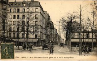 1917 Paris, Rue Saint-Charles, prise de la Place Beaugrenelle / street view, bicycle, hotel. TCV card (EB)