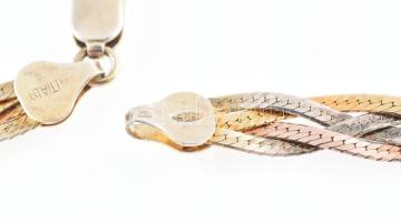 Ezüst (Ag) négy szálas aranyozott, fonott nyaklánc, jelzett, h: 45,5 cm, nettó: 14,4 g