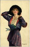 1917 Lady art postcard. H. &amp; S. B. litho s: W. Haskell Coffin