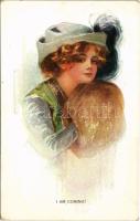 1917 I Am Coming! New World Girl Nr. 3. Lady art postcard. B.L.W.I. 646/1. (EK)