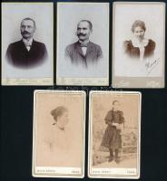 cca 1880-1890 össz. 5 db portré dévai műtermekből (Péntek Elek, Weisz Károly), keményhátú vintage fotók, részben kissé kopott, 11x6,5 cm