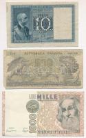 Olaszország 1935. 10L + 1966. 500L + 1982. 1000L T:III-IV közte szép papír Italy 1935. 10 Lire + 1966. 500 Lire + 1982. 1000 Lire C:F-VG within nice paper