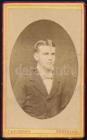 cca 1870-80 Férfi portré, keményhátú vintage fotó Escher Ferenc és Károly debreceni műterméből , 10,5x6,5 cm