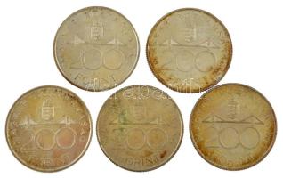 1994. 200Ft Ag "Deák" (5x) T:1-,2 patina Adamo F13