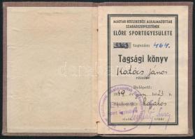 1949 Magyar Közlekedési Alkalmazottak Szabadszervezetének Előre Sportegyesületének tagsági könyve, tagsági bélyegekkel