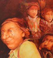 Barkóczi József (1959-): A zsákos ember. Olaj, farost. Jelzett. Dekoratív fakeretben, 48×39 cm