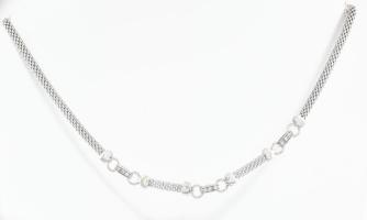 Ezüst(Ag) fonott nyaklánc köves díszekkel, jelzett, h: 44,5 cm, bruttó: 6,2 g