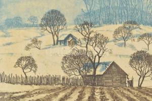 Csurgói Máté Lajos (1931-2001): Somogyi hangulat. Színes rézkarc, papír, jelzett. Üvegezett fakeretb...