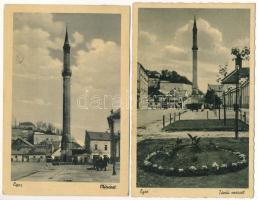 Eger - 2 db RÉGI város képeslap: minaret és török mecset / 2 pre-1945 town-view postcards