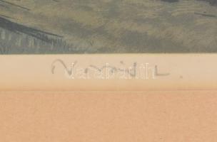 Novák Lajos (1927-1989): Visegrádi kanyar. Színes rézkarc, papír, jelzett, üvegezett fakeretben, 29×...