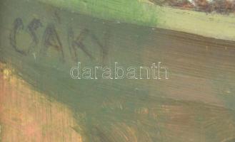 Csáky Lajos (1950-): Az emlékezés csarnoka (alkonyatkor). Olaj, farost, jelzett, hátoldalán autográf...