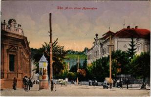 1917 Dés, Dej; M. kir. állami főgimnázium, hirdetőoszlop. Medgyesi és társa kiadása / school, advertising column (EK)